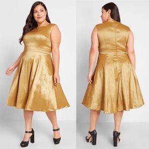 ModCloth Fantastic Satin Gold Midi Dress Size 18